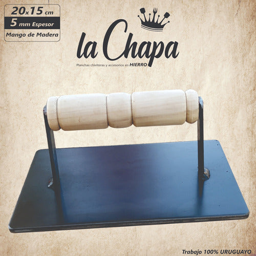 LA CHAPA Prensa Para Plancha Chivitera 20x15 Mango Madera 1