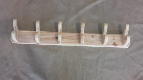 Wall-Mounted Coat Rack with 6 Double Hooks in Pine Wood 1