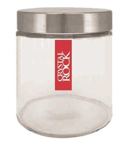Round Glass Jar with Steel Lid 13cm Crystal Rock 0