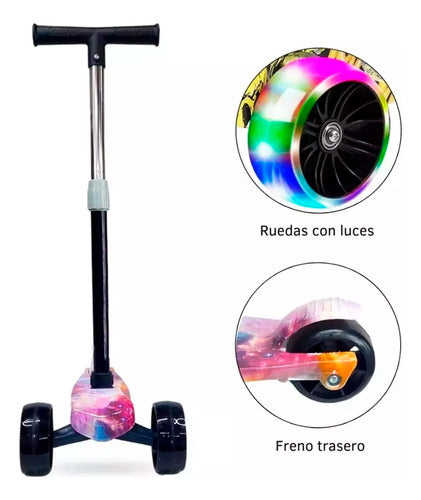 Generic Children’s 3-Wheel Scooter with LED Lights - Printed Design 1