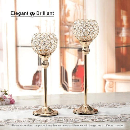 Vincigant Set of 2 Golden Crystal Candle Holders for Centerpieces 1