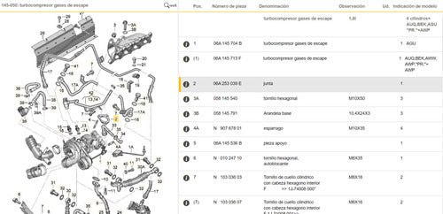 Junta De Turbo Audi A3 Vw Bora Golf Mk4 Passat B5 1.8 T 1