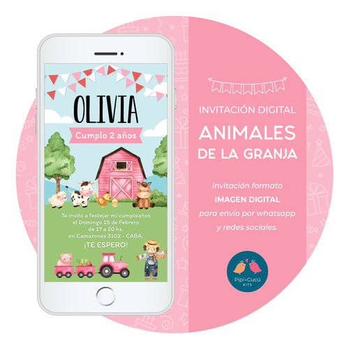 Invitación Digital Imagen - Animales De La Granja (niña) - 1 0