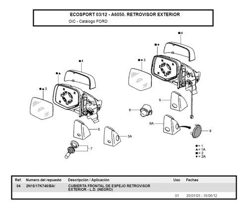 Cubierta Espejo Retrovisor Derecho - Ford Ecosport 2003/2012 1