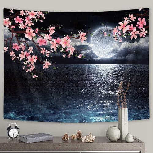 Ocean Tapestry Luna Tapestry Wall Hanging Pink Cherry Blosso 0