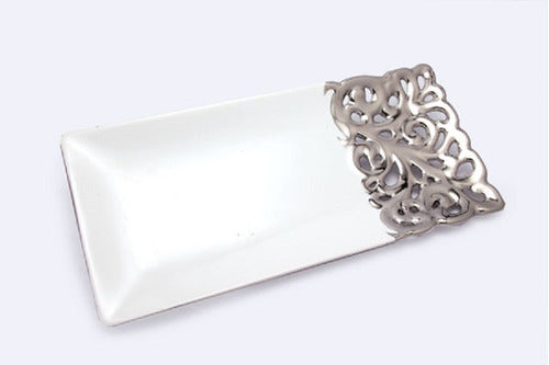 Silver Plate Modern Ceramic and Tin Tray 35 x 16 Cm 0