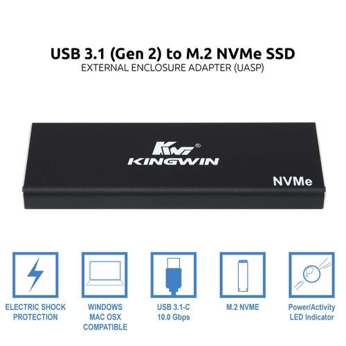 Kingwin Nvme Ssd Adapter Enclosure 10gbps Usb 3.1 Gen 2 To 2