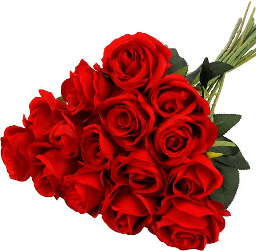 Cewor 15pcs Artificial Red Silk Roses with Long Stem - Party 0