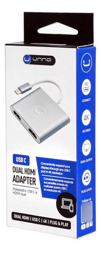 Hub Usb C A Hdmi Unno Hb1103sv 2 Puertos 4k - Tecnobox 1