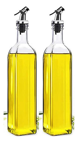 Generic Set of 2 Oil and Vinegar Bottles Glass Stainless Steel Spout Countertop 0