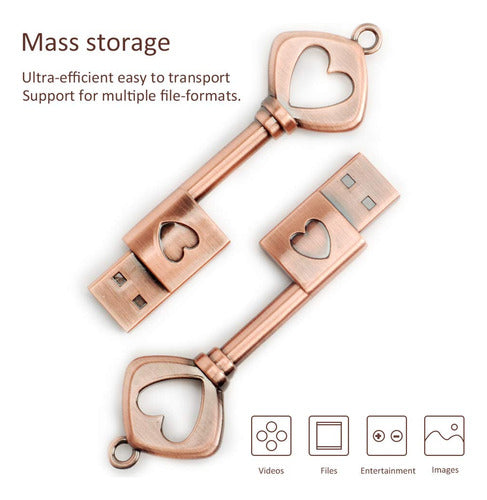 Borlterclamp - 64 GB USB 2.0 Memory Flash Drive, Retro Heart Key Shape 2