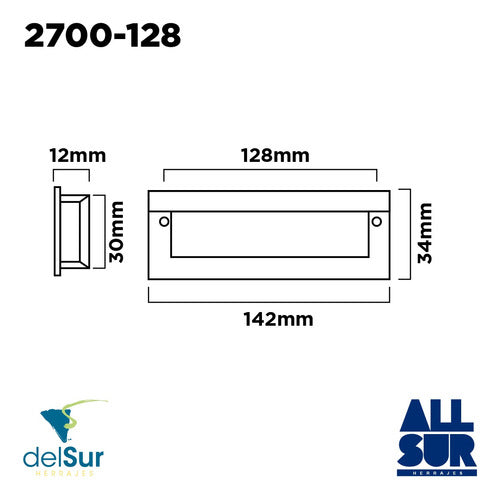 Manija Tirador Cubeta Rectangular P/ Embutir Tandil 128 Mm 2