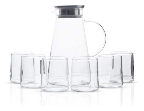 Set of 1.9L Pitcher and 6 Glass Tumblers with Steel Lid 1