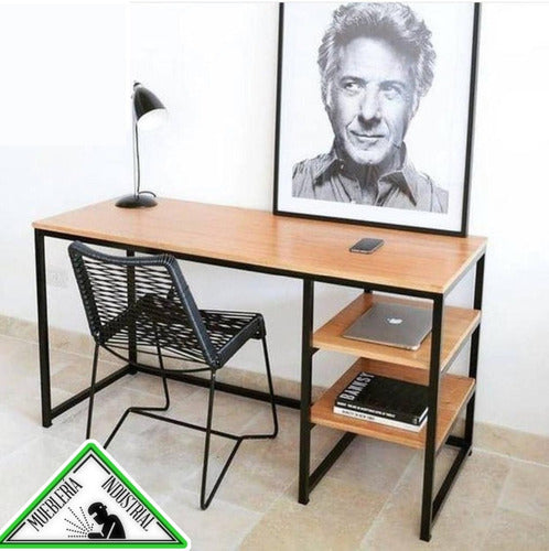 Muebleria Industrial Wooden and Iron Desk with Shelves - Highly Functional! 1