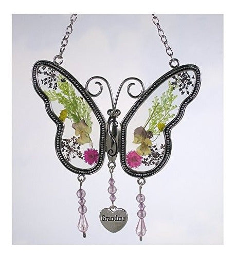 Banberry Designs Grandma Butterfly Suncatcher with Pressed Flowers 1