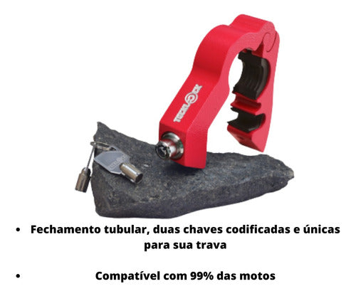 Trava De Moto Manete E Capacete Antifurto Teck Lock Vermelho 2