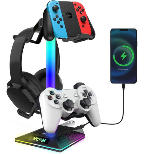 V VCOM RGB Gaming Headset Stand with 2 USB Ports and Color Lights 0