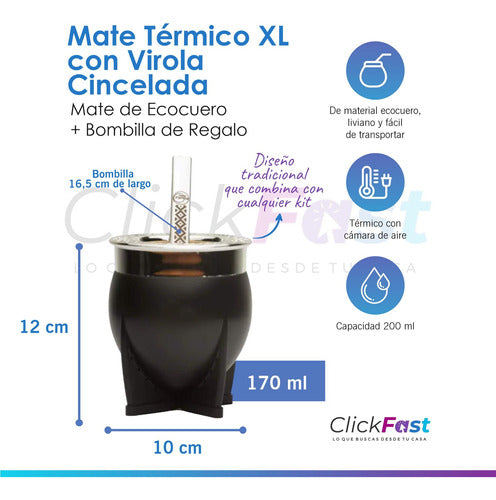 Mate Pampa Set Matero Termo Bala Plateado Mate Pampa Xl Imperial Negro 1