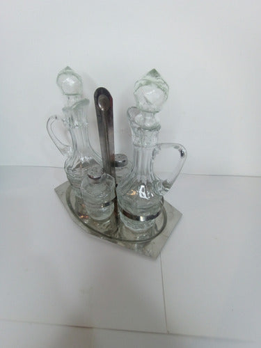 Generic Vintage Glass Oil and Vinegar Set with Salt and Pepper Shakers 5