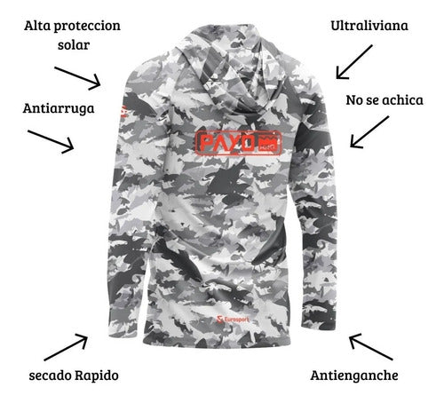 Payo Quick-Dry T-Shirt with Hood and UV Filter in Gray Camouflage 1