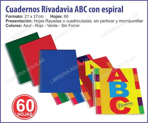 3 Rivadavia ABC Notebooks Spiral Bound Lined Grid 21x27 1