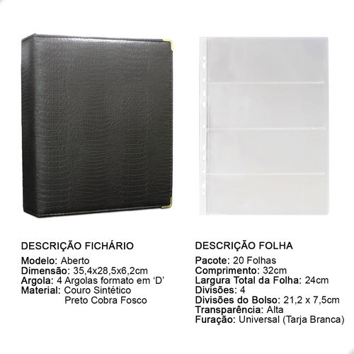 Fichário 20 Folhas Pp Cédulas 4 Espaços 32x24 Cobra Fosco G 1