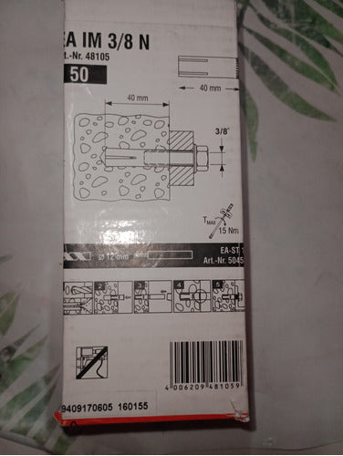 Broca Anclaje Im Fischer Taco Metálico 3/8 X 50 Unidades Opo 3