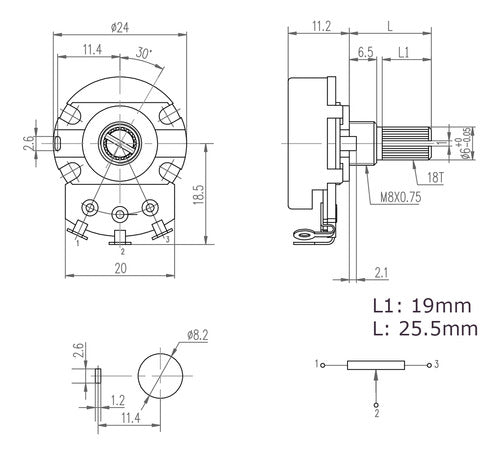 TWN 5 Logarithmic Potentiometers A100k (24mm) 2