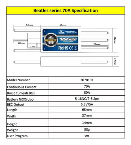 Ztw Beatles 80a Esc Con Sbec 5.5v/5a 2-6s Para Avión Rc 4