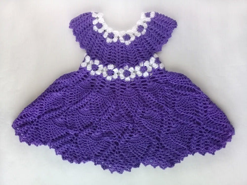 Violet Flowers Baby Dress 9-12M Crochet Knit Summer 1