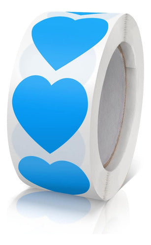 Meitaat Blue Heart Stickers Roll 500pcs - Waterproof Removable Love Shape Labels 0