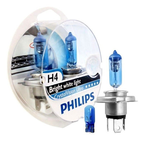 Philips Crystal Vision Ultra H4 Bulbs White Light 4300K 0