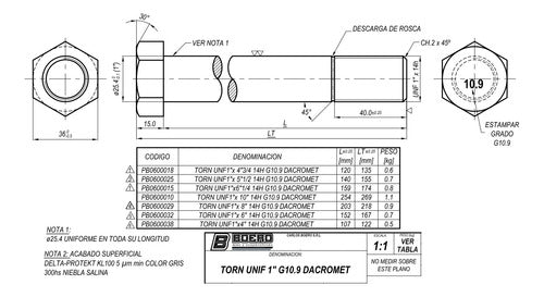 FSM BOERO Juego Tornillo UNF1"X8" 14H G10.9 Dacromet con Tuerca y Arandelas 3