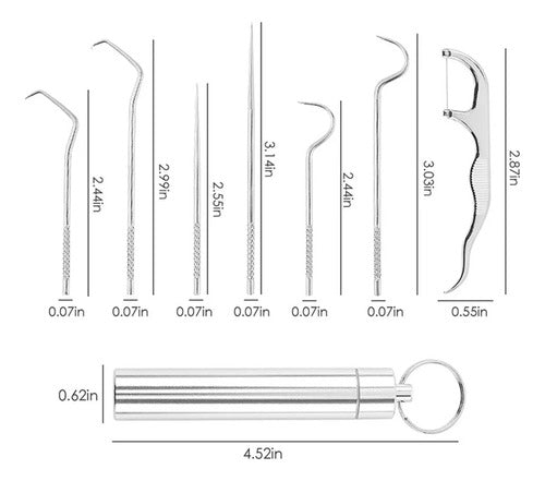 Limpieza Dental Pack 7 Piezas De Acero Inoxidable + Estuche 1