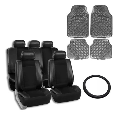 Team Kit Cubre Asiento + Alfombra Carbono + Cubre Volante Negro 0