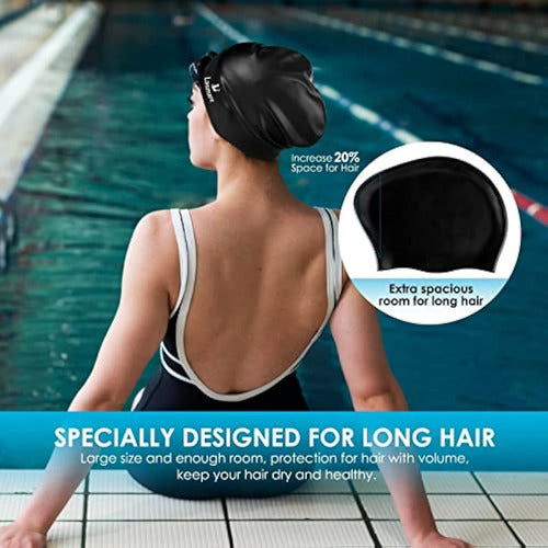 Lasmare Large Long Hair Swim Cap With Extra Room For Women Men 4