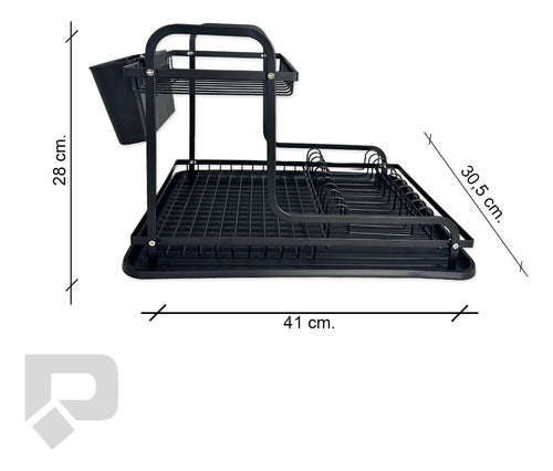 Two-Tier Dish Drying Rack with Cutlery and Tray - Black 1