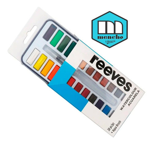 Reeves Watercolor Set 24 Half Pans + 1 Brush 0