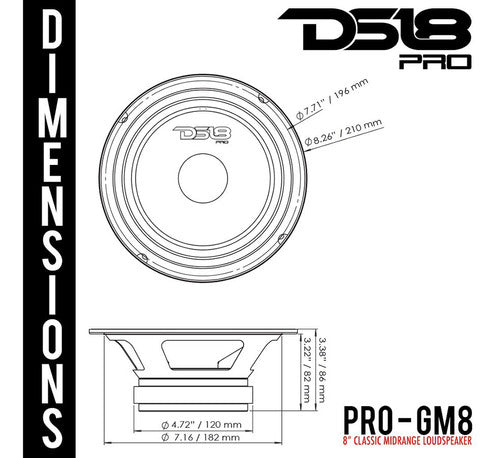 DS18 Pro GM 8 Inch Medium Woofer Speaker 190 RMS 7