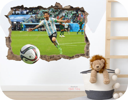 Ilustrado Por Gisele Lluy Decorativo Wall Decal Broken Wall Messi Soccer Field 0