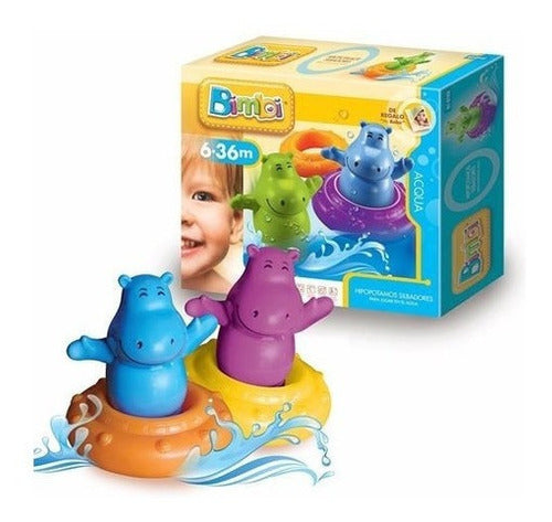 Juego De Agua Para Bañera Baño Bimbi Hipopotamo Silbadores 0