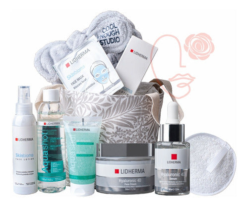 Complete Hyaluronic 4D Skincare Routine Kit by Lidherma with Bag, Headband, and Pad - Kit Rutina Completa Lidherma Hyaluronic 4D Bolso Vincha Pad