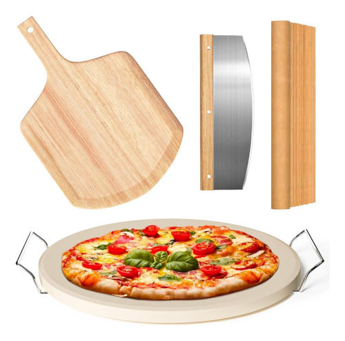 Conjunto De Piedra Para Pizza Redonda 33cm Con Accesorios 0