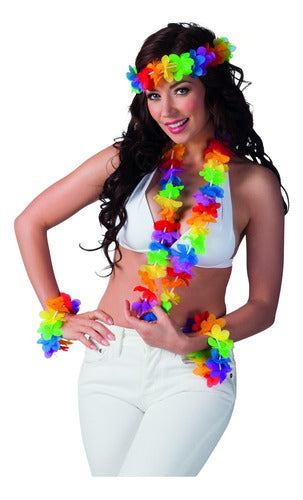 Tiara O Vincha Hawaiana C/ Flores Multicolores X 12 Unidades 0