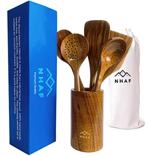 NHAF Cooking Utensil Set, Premium Teak Wooden Spoons 0