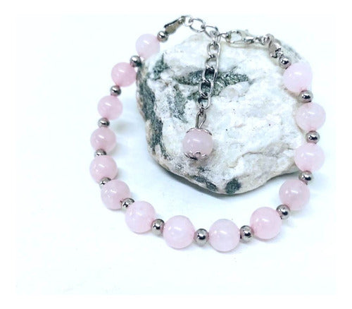 Natural Stone Bracelet 100% Natural - Rose Quartz and Steel 0