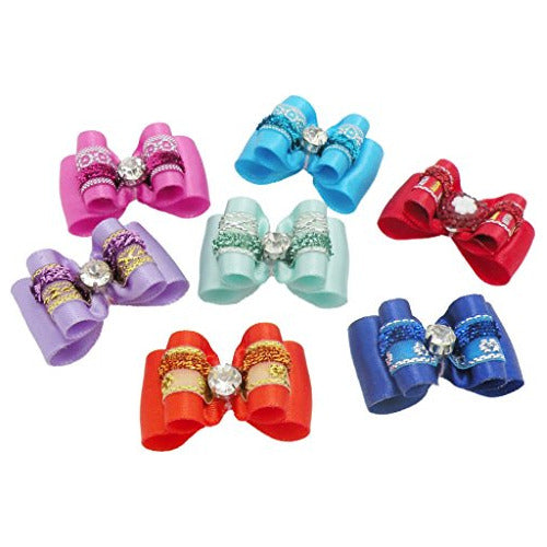 Pet Show Bling Pet Hair Bows with Rubber Bands for Dogs 0