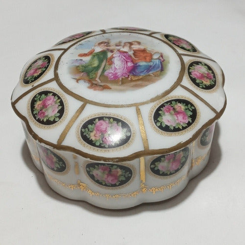 Alhajero Antiguo Caja De Porcelana Viejo Viena Cajita Frasco 0