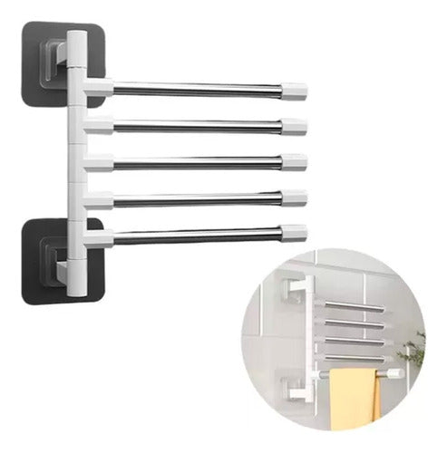 Mnl Rotating Towel Holder with 5 Arms - Adhesive Bathroom Organizer 0