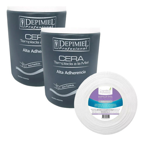 Cosmética Profesional Depimiel 2 Wax Jars 1kg + 50m Roll Band Waxing 3